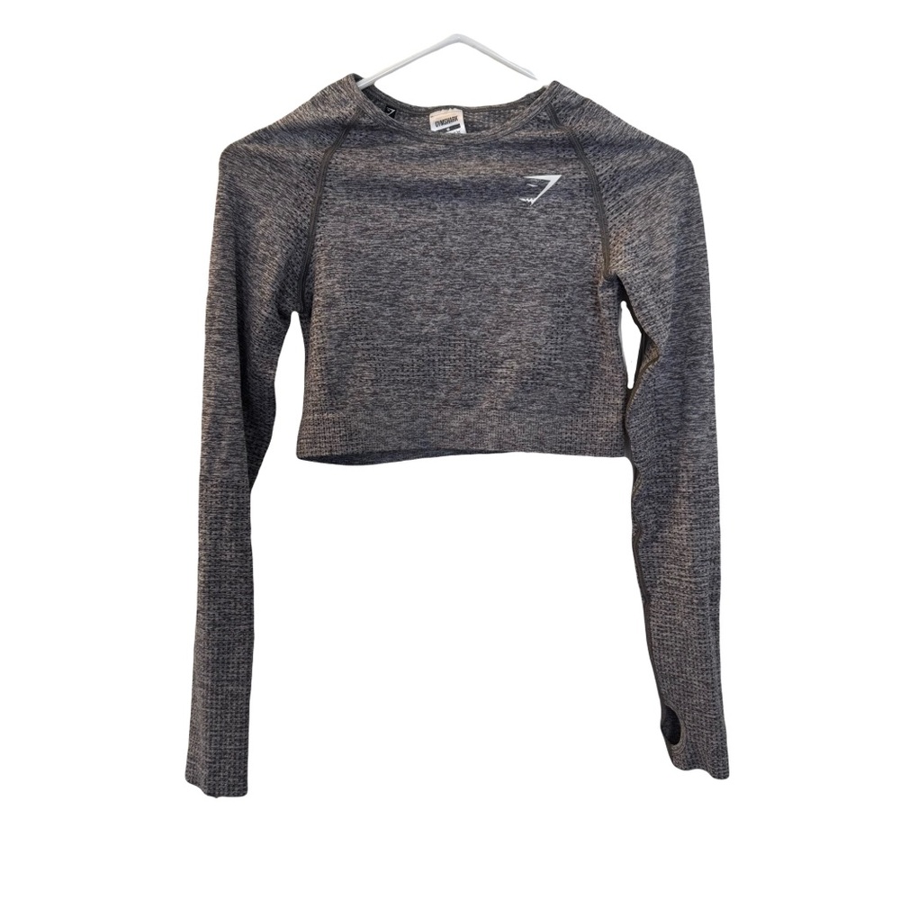 Women's Gymshark Cropped Long Sleeve Performance Top, Heather Gray, Size‎ M
